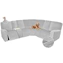 Arfntevss Sectional Recliner Couch Covers Velvet Washable Corner Sectional Sofa Cover for Reclining Couch Stretch Soft L Shape Recliner Slipcover Set (SM 5 Seat with 1 Console Cover, Dove Gray)