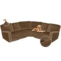 Arfntevss Sectional Recliner Couch Covers Velvet Corner Sectional Sofa Cover for Reclining Couch Stretch Soft L Shape Recliner Slipcover Thick U Shaped Washable Protector (5 Seat Cover, Light Brown)