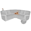 Arfntevss Sectional Recliner Couch Covers Velvet Corner Sectional Sofa Cover for Reclining Couch Stretch Soft L Shape Recliner Slipcover U Shaped Washable Protector (SM 5 Seat Cover, Dove Gray)