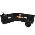 Arfntevss Sectional Recliner Couch Covers Velvet Washable Corner Sectional Sofa Cover for Reclining Couch Stretch Soft Thick L Shape Recliner Slipcover Set (5 Seat with 2 Console Cover, Black)
