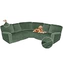 Arfntevss Sectional Recliner Couch Covers Velvet Corner Sectional Sofa Cover for Reclining Stretch Soft L Shape Recliner Slipcover Thick U Shaped Washable Protector (5 Seat Cover, Grayish Green)