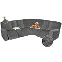 Arfntevss Sectional Recliner Couch Covers Velvet Washable Corner Sectional Sofa Cover for Reclining Couch Stretch Soft L Shape Recliner Slipcover Set (SM 5 Seat with 1 Console Cover, Middle Gray)