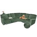Arfntevss Sectional Recliner Couch Covers Velvet Washable Corner Sectional Sofa Cover for Reclining Stretch Soft Thick L Shape Recliner Slipcover Set (5 Seat with 1 Console Cover, Grayish Green)