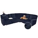 Arfntevss Sectional Recliner Couch Covers Velvet Washable Corner Sectional Sofa Cover for Reclining Stretch Soft Thick L Shape Recliner Slipcover Set (5 Seat with 1 Console Cover, Dark Blue)