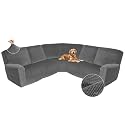 Arfntevss Sectional Recliner Couch Covers Velvet Corner Sectional Sofa Cover for Reclining Couch Stretch Soft L Shape Recliner Slipcover U Shaped Washable Protector (XL 5 Seat Cover, Middle Gray)