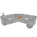 Arfntevss Sectional Recliner Couch Covers Velvet Washable Corner Sectional Sofa Cover for Reclining Couch Stretch Soft Thick L Shape Recliner Slipcover Set (5 Seat with 2 Console Cover, Dove Gray)