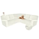 Arfntevss Sectional Recliner Couch Covers Velvet Corner Sectional Sofa Cover for Reclining Couch Stretch Soft L Shape Recliner Slipcover U Shaped Washable Protector (XL 5 Seat Cover, Cream)