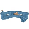 Arfntevss Sectional Recliner Couch Covers Velvet Washable Corner Sectional Sofa Cover for Reclining Couch Stretch Soft Thick L Shape Recliner Slipcover Set (5 Seat with 2 Console Cover, Light Blue)