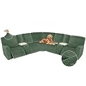 Arfntevss Sectional Recliner Couch Covers Velvet Washable Corner Sectional Sofa Cover for Reclining Stretch Soft Thick L Shape Recliner Slipcover Set (5 Seat with 2 Console Cover, Grayish Green)