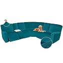 Arfntevss Sectional Recliner Couch Covers Velvet Washable Corner Sectional Sofa Cover for Reclining Stretch Soft Thick L Shape Recliner Slipcover Set (5 Seat with 1 Console Cover, Teal Blue)