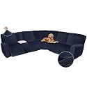 Arfntevss Sectional Recliner Couch Covers Velvet Washable Corner Sectional Sofa Cover for Reclining Couch Stretch Soft L Shape Recliner Slipcover Set (XL 5 Seat with 1 Console Cover, Dark Blue)