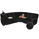 Arfntevss Sectional Recliner Couch Covers Velvet Washable Corner Sectional Sofa Cover for Reclining Couch Stretch Soft L Shape Recliner Slipcover Set (SM 5 Seat with 1 Console Cover, Black)