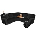 Arfntevss Sectional Recliner Couch Covers Velvet Corner Sectional Sofa Cover for Reclining Couch Stretch Soft L Shape Recliner Slipcover U Shaped Washable Protector (XL 5 Seat Cover, Black)