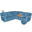 Arfntevss Sectional Recliner Couch Covers Velvet Corner Sectional Sofa Cover for Reclining Couch Stretch Soft L Shape Recliner Slipcover Thick U Shaped Washable Protector (5 Seat Cover, Light Blue)