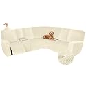 Arfntevss Sectional Recliner Couch Covers Velvet Washable Corner Sectional Sofa Cover for Reclining Couch Stretch Soft L Shape Recliner Slipcover Set (SM 5 Seat with 1 Console Cover, Beige)