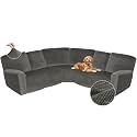Arfntevss Sectional Recliner Couch Covers Velvet Corner Sectional Sofa Cover for Reclining Couch Stretch Soft L Shape Recliner Slipcover Thick U Shaped Washable Protector (5 Seat Cover, Dark Gray)