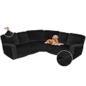 Arfntevss Sectional Recliner Couch Covers Velvet Corner Sectional Sofa Cover for Reclining Couch Stretch Soft L Shape Recliner Slipcover Thick U Shaped Washable Protector (5 Seat Cover, Black)