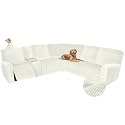 Arfntevss Sectional Recliner Couch Covers Velvet Washable Corner Sectional Sofa Cover for Reclining Couch Stretch Soft L Shape Recliner Slipcover Set (XL 5 Seat with 1 Console Cover, Cream)