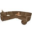Arfntevss Sectional Recliner Couch Covers Velvet Washable Corner Sectional Sofa Cover for Reclining Couch Stretch Soft L Shape Recliner Slipcover Set (XL 5 Seat with 1 Console Cover, Light Brown)