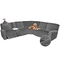 Arfntevss Sectional Recliner Couch Covers Velvet Washable Corner Sectional Sofa Cover for Reclining Stretch Soft Thick L Shape Recliner Slipcover Set (5 Seat with 1 Console Cover, Stone Gray)