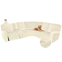 Arfntevss Sectional Recliner Couch Covers Velvet Washable Corner Sectional Sofa Cover for Reclining Stretch Soft Thick L Shape Recliner Slipcover Set (5 Seat with 1 Console Cover, Beige)