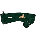 Arfntevss Sectional Recliner Couch Covers Velvet Washable Corner Sectional Sofa Cover for Reclining Stretch Thick L Shape Recliner Slipcover Set (5 Seat with 1 Console Cover, Emerald Green)