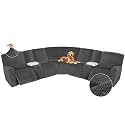 Arfntevss Sectional Recliner Couch Covers Velvet Washable Corner Sectional Sofa Cover for Reclining Couch Stretch Soft Thick L Shape Recliner Slipcover (5 Seat with 2 Console Cover, Charcoal Gray)