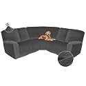 Arfntevss Sectional Recliner Couch Covers Velvet Corner Sectional Sofa Cover for Reclining Couch Stretch Soft L Shape Recliner Slipcover U Shaped Washable Protector (SM 5 Seat Cover, Charcoal Gray)