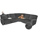 Arfntevss Sectional Recliner Couch Covers Velvet Washable Corner Sectional Sofa Cover for Reclining Couch Stretch Soft L Shape Recliner Slipcover Set (XL 5 Seat with 1 Console Cover, Charcoal Gray)