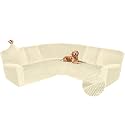 Arfntevss Sectional Recliner Couch Covers Velvet Corner Sectional Sofa Cover for Reclining Couch Stretch Soft L Shape Recliner Slipcover Thick U Shaped Washable Protector (5 Seat Cover, Light Beige)