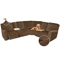 Arfntevss Sectional Recliner Couch Covers Velvet Washable Corner Sectional Sofa Cover for Reclining Stretch Soft Thick L Shape Recliner Slipcover Set (5 Seat with 1 Console Cover, Tan)