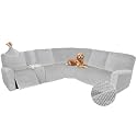 Arfntevss Sectional Recliner Couch Covers Velvet Washable Corner Sectional Sofa Cover for Reclining Couch Stretch Soft L Shape Recliner Slipcover Set (XL 5 Seat with 1 Console Cover, Dove Gray)