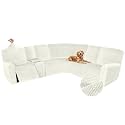 Arfntevss Sectional Recliner Couch Covers Velvet Washable Corner Sectional Sofa Cover for Reclining Stretch Soft Thick L Shape Recliner Slipcover Set (5 Seat with 1 Console Cover, Cream)