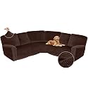 Arfntevss Sectional Recliner Couch Covers Velvet Corner Sectional Sofa Cover for Reclining Couch Stretch Soft L Shape Recliner Slipcover Thick U Shaped Washable Protector (5 Seat Cover, Dark Brown)