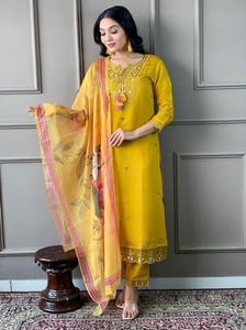 ARHAMSILKMILLS Embroidered Kurta Trouser Pant Dupatta