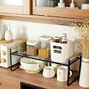 ARHAT ORGANIZERS Beechwood Countertop Organizer | Multipurpose Kitchen Organizer Spice Rack | Counter top Organizer | Wooden Rack for Kitchen Storage Pantry, Under Sink &amp; more (Large, Black)