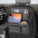 ARHAT ORGANIZERS Car Back Seat Organizer with Foldable Tray | Multipurpose Dining &amp; Storage Solution | PU Leather Waterproof Car seat Organizer for Mobile, Tablet, Bottle, Tissue (Black, With Tray)