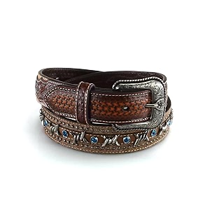 ARIAT Mens Embossed Leather Belt with Barbed