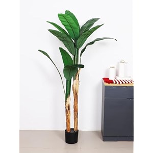 arick decor 52ft artificial bird of paradise plants with pot fake tropical palm tree with 2trunks faux plant for home indoor outdoor office modern decor green