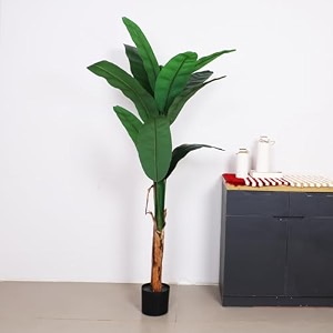arick decor 54ft artificial bird of paradise plants with pot fake tropical palm tree with 1 trunks faux plant for home indoor outdoor office modern decor green