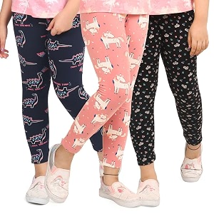 ariel girls cotton printed regular fit non-transparent ankle length leggings