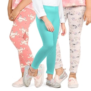 ariel girls cotton printed regular fit non-transparent ankle length leggings