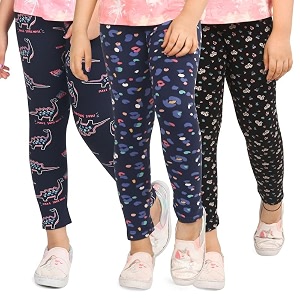 ariel girls cotton printed regular fit non-transparent ankle length leggings