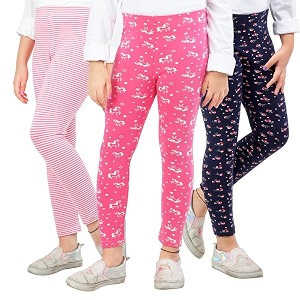 ariel girls cotton printed regular fit non-transparent ankle length leggings