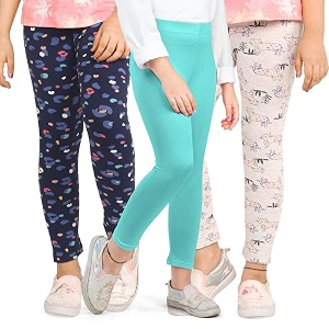 ariel girls cotton printed regular fit non-transparent ankle length leggings