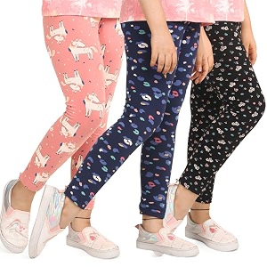 ariel girls cotton printed regular fit non-transparent ankle length leggings