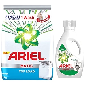 ariel matic top load detergent washing powder - 2 kg amp matic liquid detergent front load 1 litre pack of 1