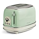 Ariete 155 Vintage 2 Slice Toaster, 810 watt, 6 toasting levels, in stainless steel painted in pastel green colour; without pliers