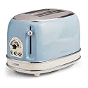 Ariete 155 Vintage 2 Slice Toaster, 810 watts, 6 toasting levels, in pastel light blue painted stainless steel; without pliers