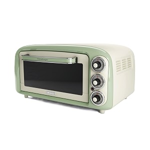 ariete 979-18 l design electric oven suitable for 30 cm pizza 1380w 3 cooking positions 6039 timer stainless steel pastel green